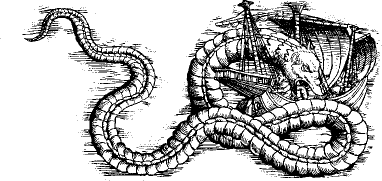 Antike Darstellung eines Kampfes einer Seeschlange gegen ein Schiff
